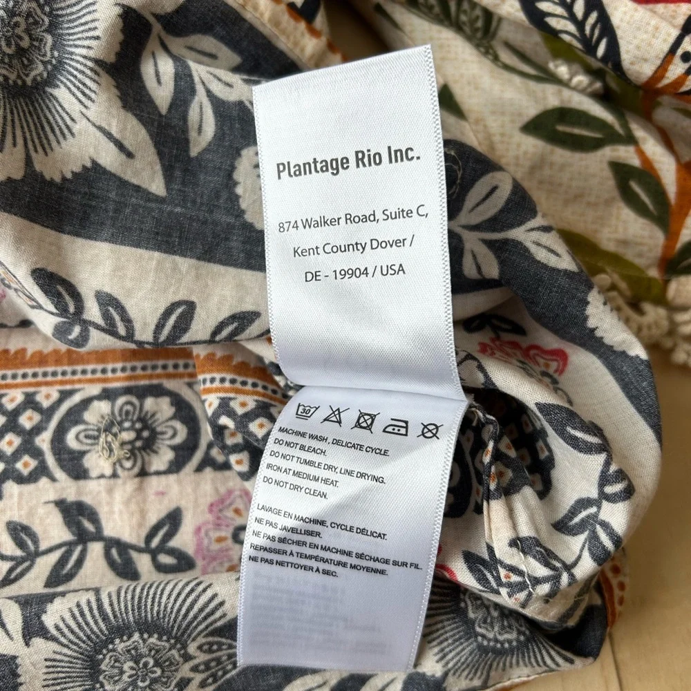 FARM Rio Romantic Garden Blouse 100% Cotton Tan w/Tropical Floral Print Sz Small - Picture 12 of 14